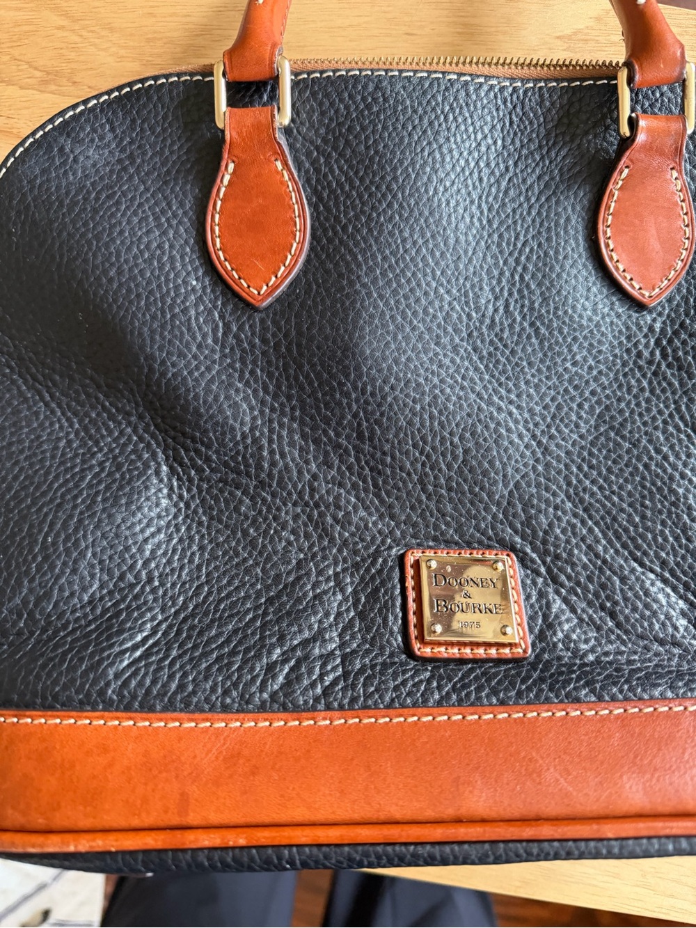 Vintage Dooney & Bourke Black Pebble Leather Satchel with Brown Trim - Picture 2 of 7